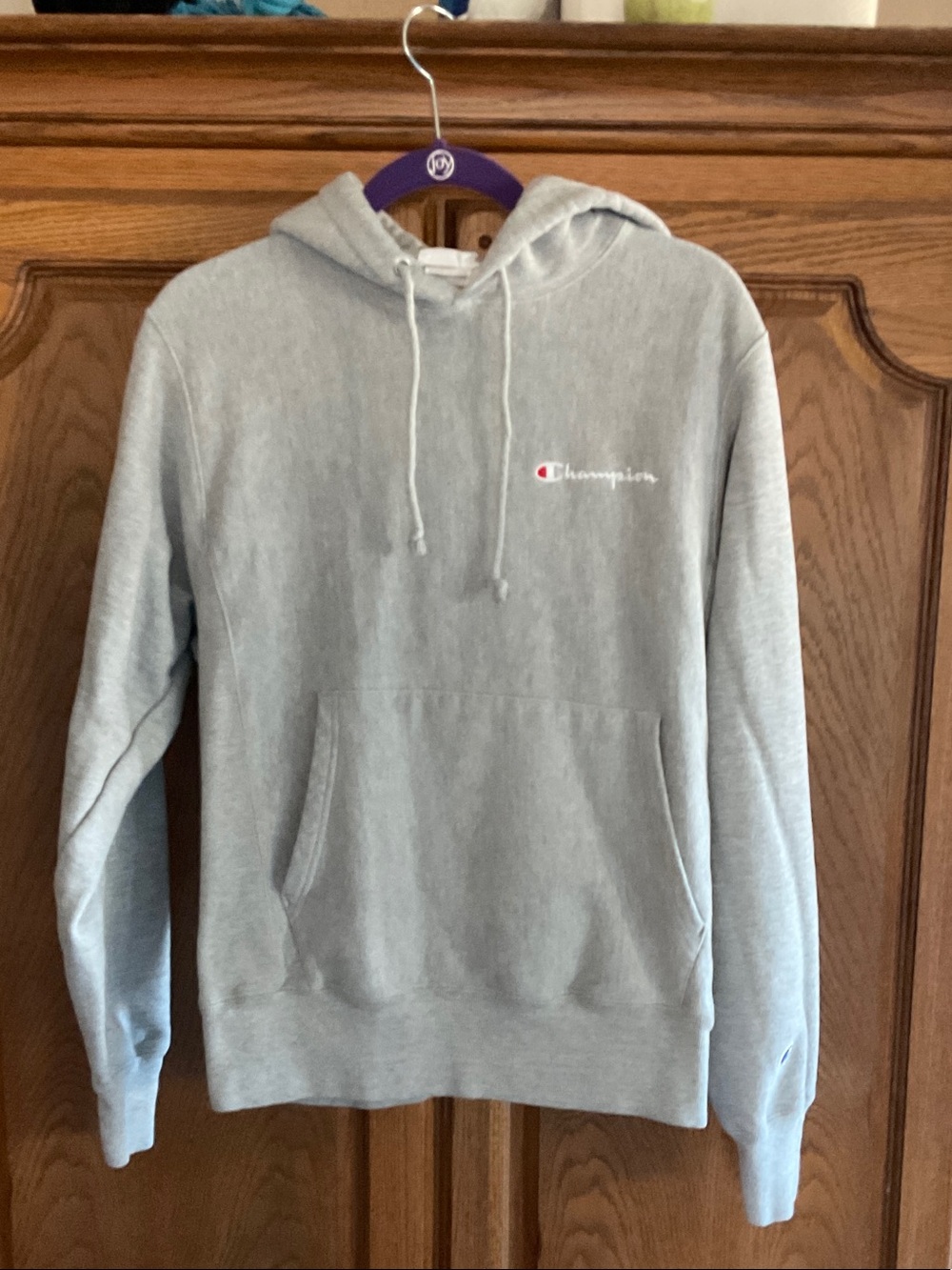 Champion Light Gray Pullover Hoodie with Script Logo